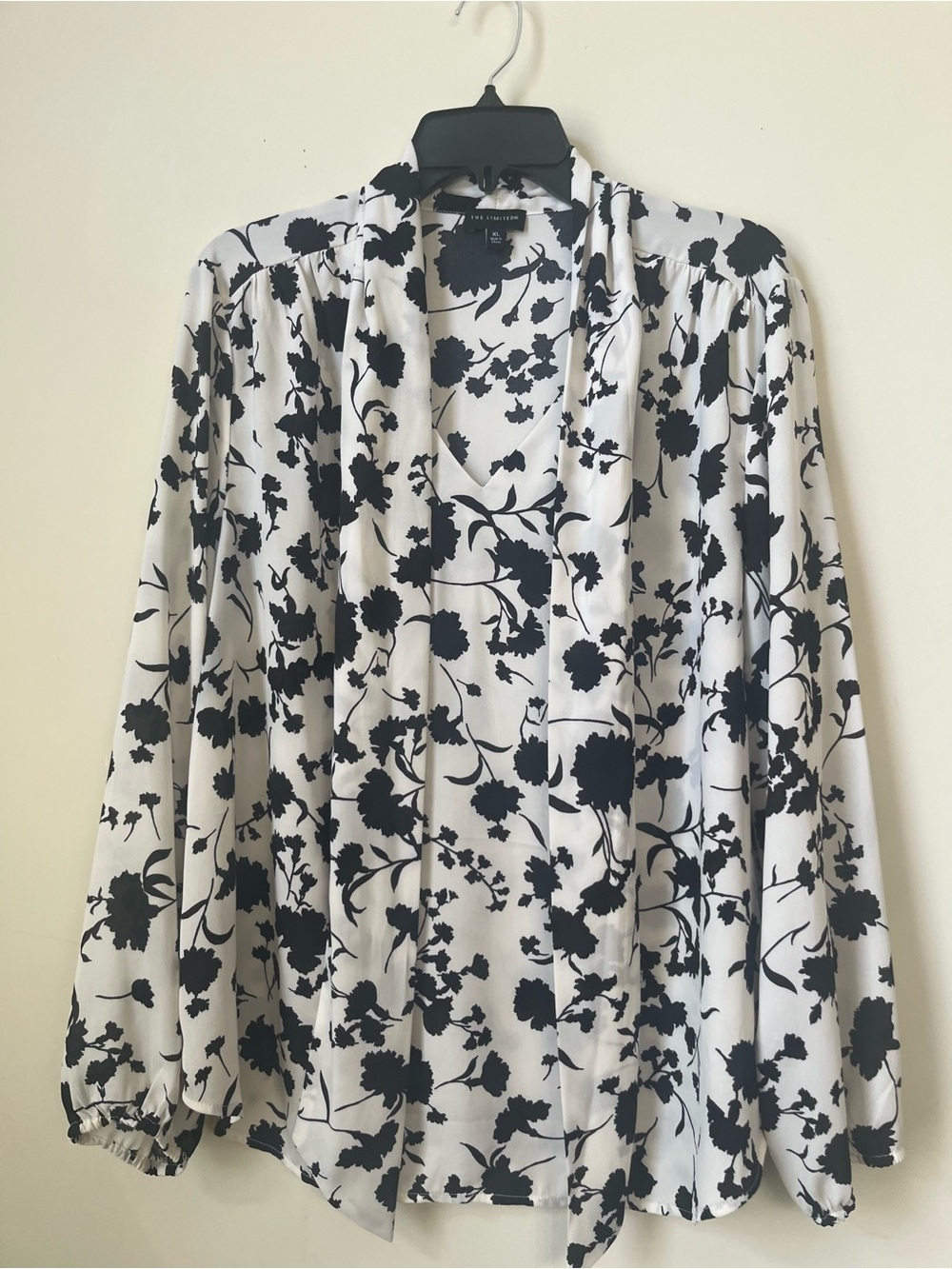 The Limited Black and White Floral Tie-Neck Blouse - Picture 2 of 6